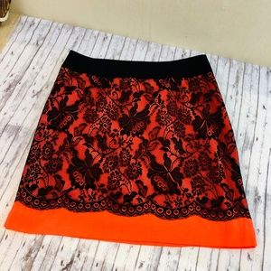 NWOT Sz 10 The Limited Orange/Black Lace Skirt